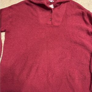 Aerie Dark Red Knit Sweater with Button Collar
